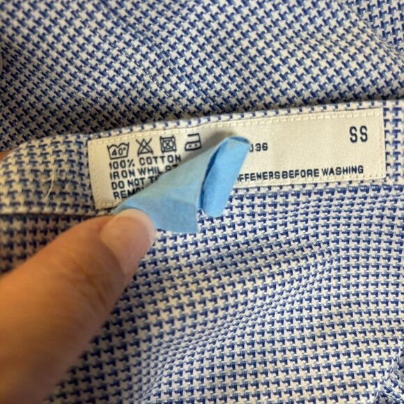 Charles Tyrwhitt Slim Fit Button Up Shirt 17.5 35 Blue Puppytooth Long Sleeves - Picture 7 of 7